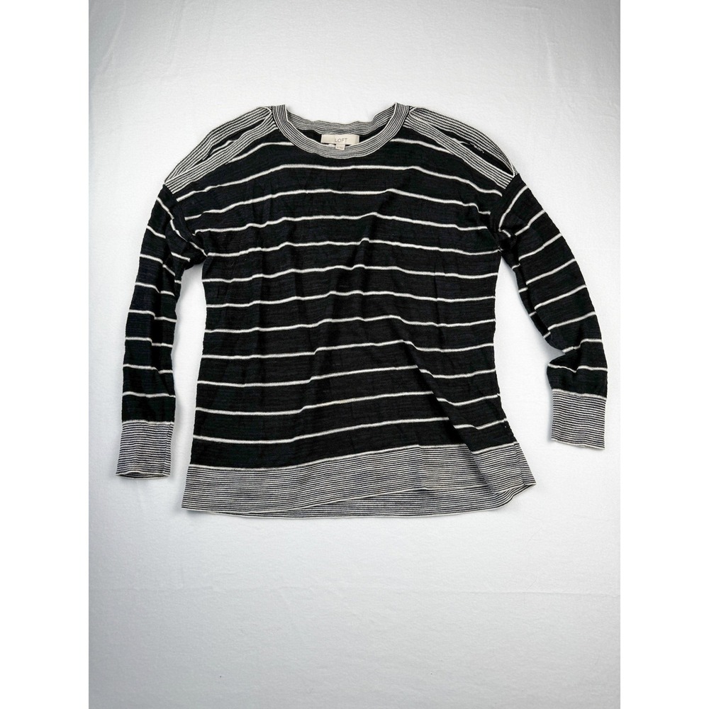 Loft Womens Black White Striped‎ Cold Shoulder Knit Sweater Size M Cotton Blend